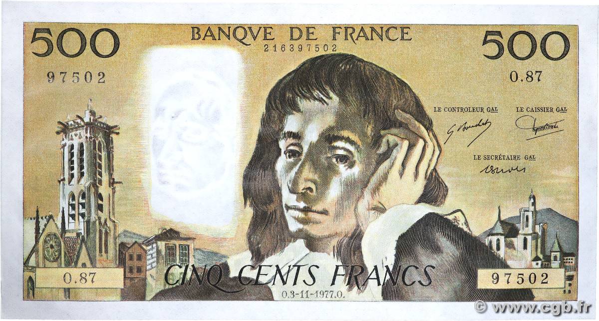 500 Francs PASCAL FRANCE  1977 F.71.17 SUP