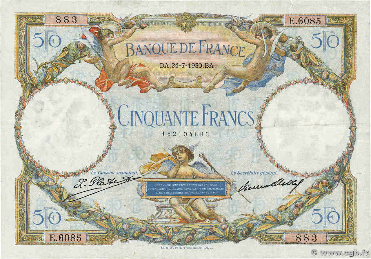 50 Francs LUC OLIVIER MERSON FRANCE  1930 F.15.04a TB