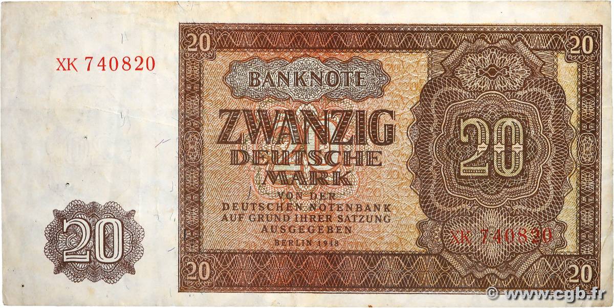 20 Deutsche Mark ALLEMAGNE RÉPUBLIQUE DÉMOCRATIQUE  1948 P.13a TB+