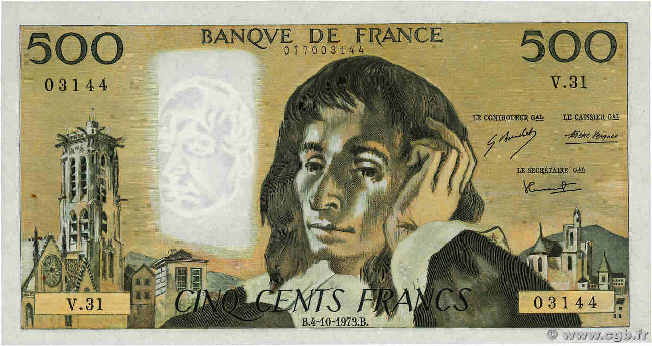 500 Francs PASCAL FRANCIA  1973 F.71.09 EBC+
