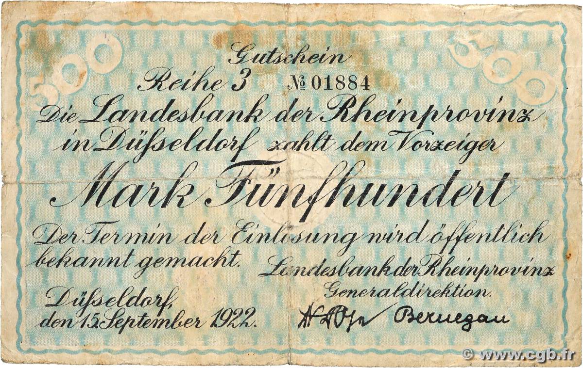 500 Mark ALLEMAGNE  1922 Rpr.07a B