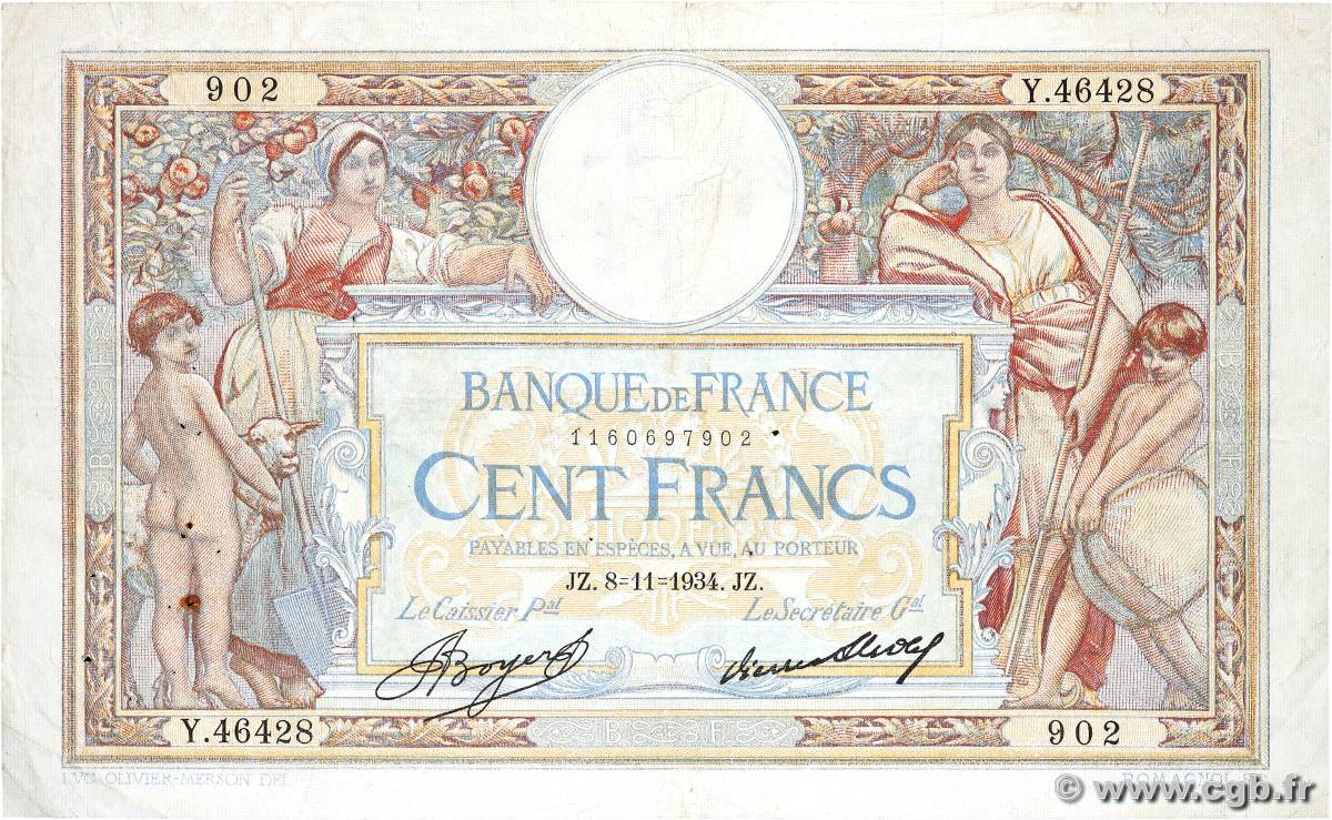 100 Francs LUC OLIVIER MERSON grands cartouches FRANCE  1934 F.24.13 F