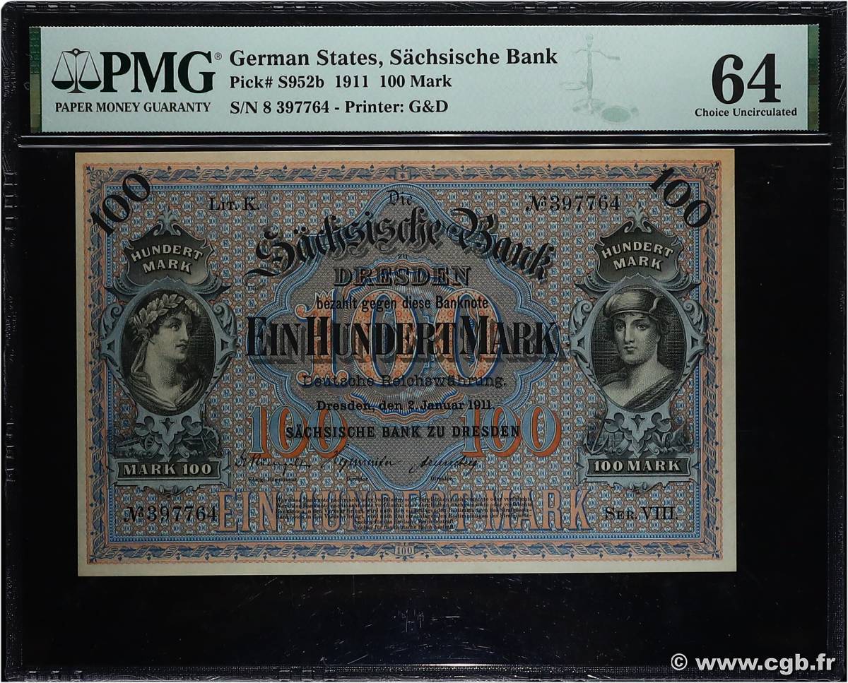 100 Mark GERMANY Dresden 1911 PS.0952b UNC-