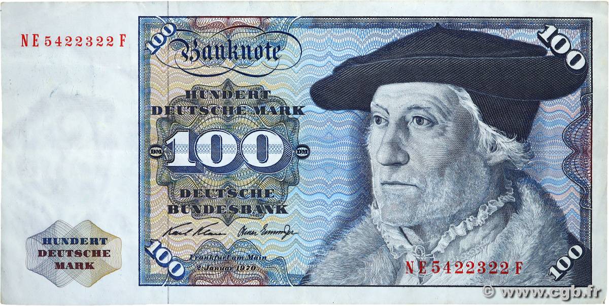 100 Deutsche Mark GERMAN FEDERAL REPUBLIC  1970 P.34a VF+