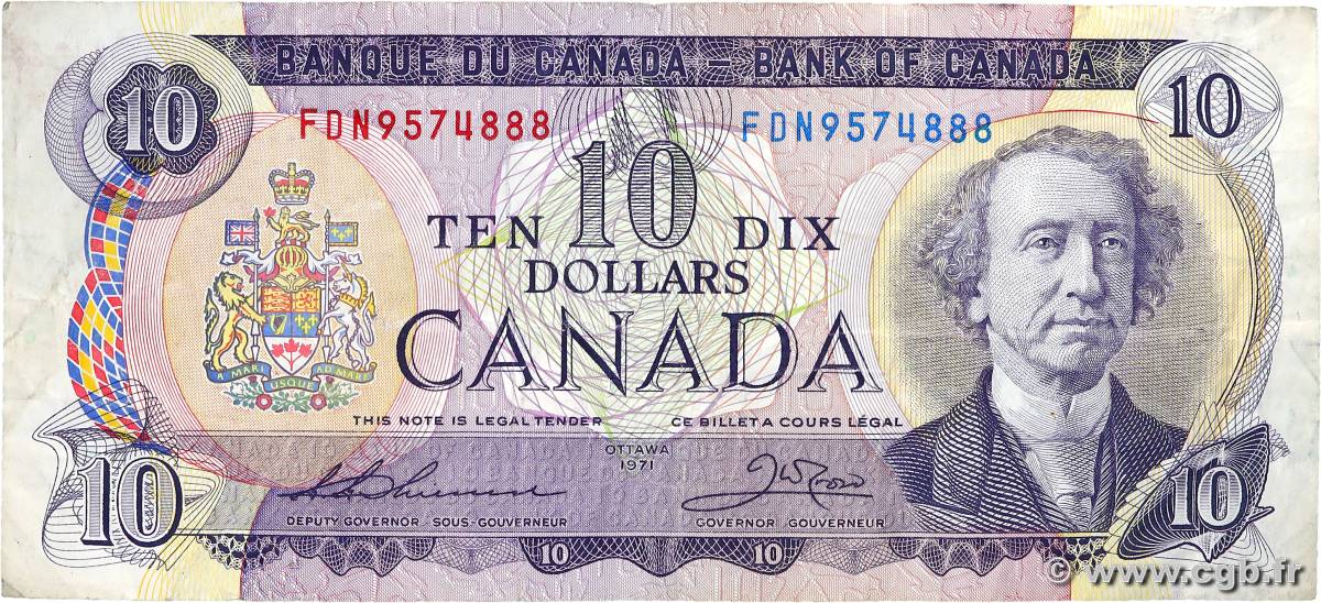 10 Dollars CANADA  1971 P.088d TB+