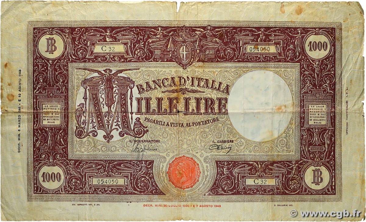 1000 Lire ITALIE  1944 P.072a B
