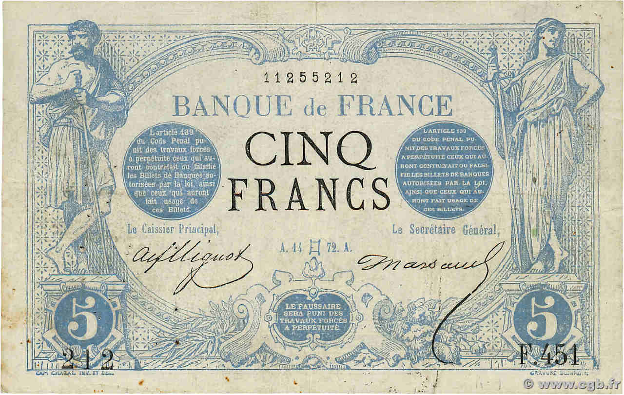 5 Francs NOIR FRANKREICH  1872 F.01.06a fSS