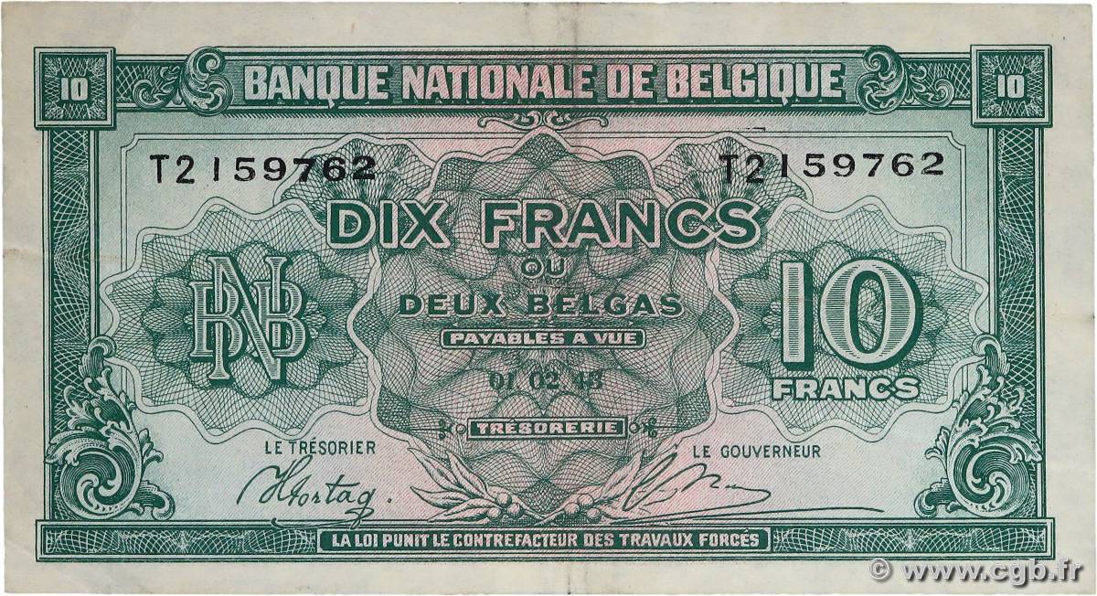 10 Francs - 2 Belgas BELGIO  1943 P.122 BB