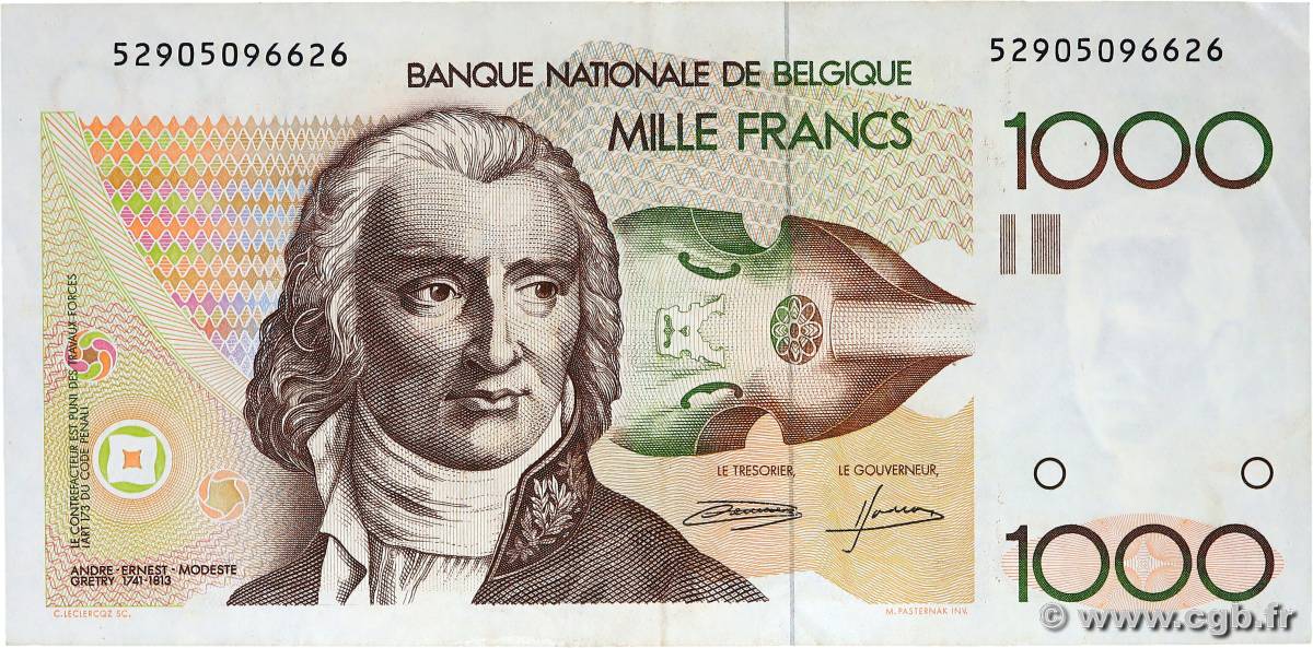 1000 Francs BELGIEN  1980 P.144a fVZ