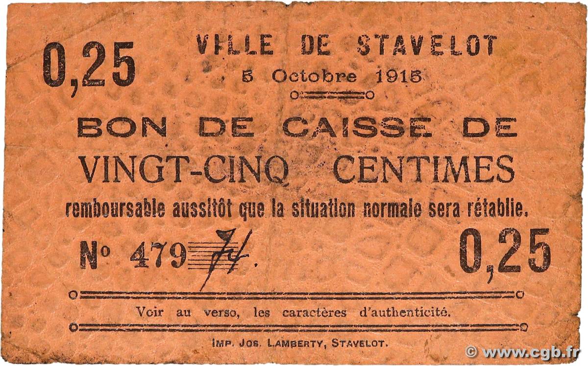 25 Centimes BELGIUM Stavelot 1915 P.-- VG