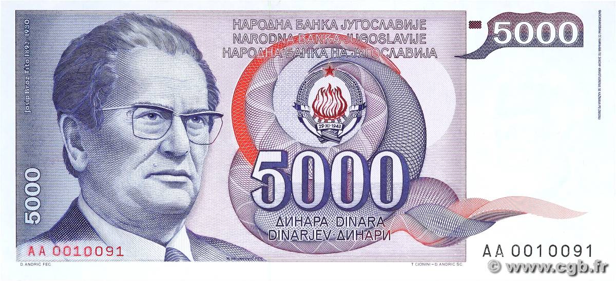 5000 Dinara YOUGOSLAVIE  1985 P.093a pr.NEUF