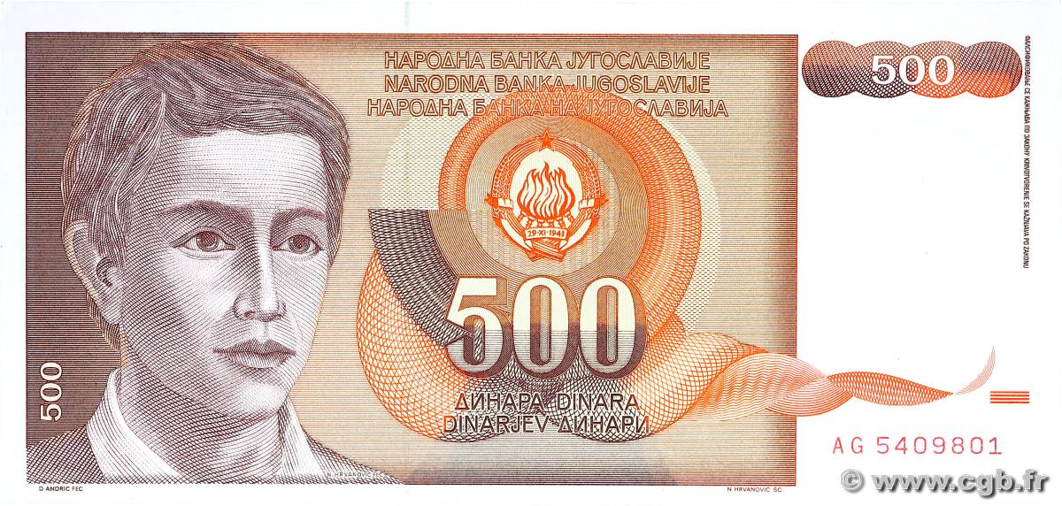 500 Dinara YUGOSLAVIA  1991 P.109 UNC