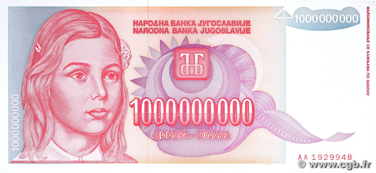 1000000000 Dinara JUGOSLAWIEN  1993 P.126 fST+