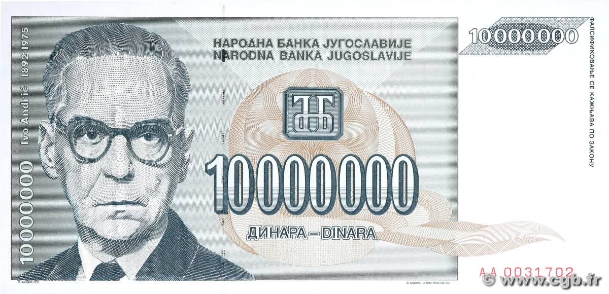 10000000 Dinara YOUGOSLAVIE  1993 P.122 NEUF