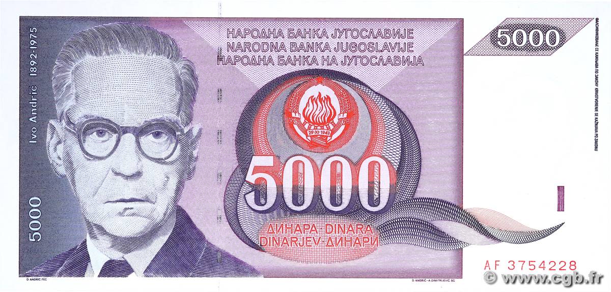 5000 Dinara YUGOSLAVIA  1991 P.111 UNC-