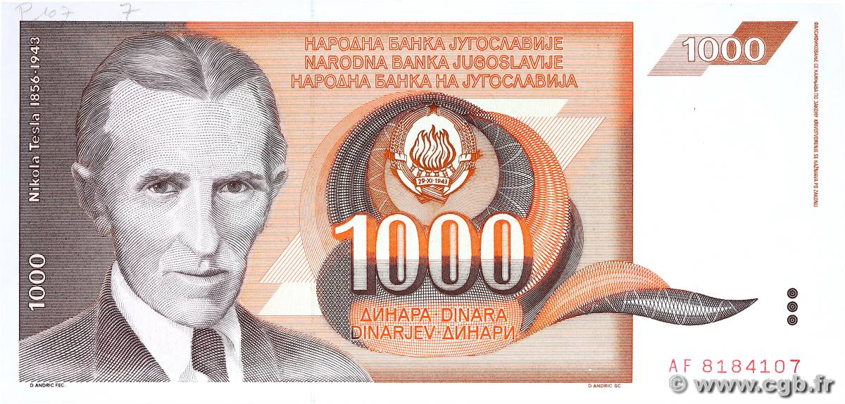 1000 Dinara YUGOSLAVIA  1990 P.107 q.FDC