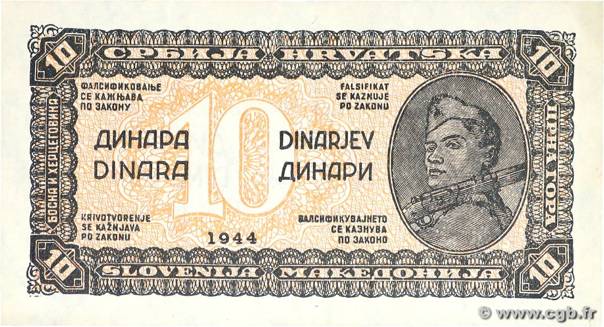 10 Dinara YUGOSLAVIA  1944 P.050a XF