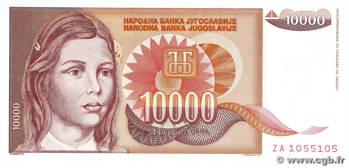 10000 Dinara Remplacement YUGOSLAVIA  1992 P.116a q.FDC