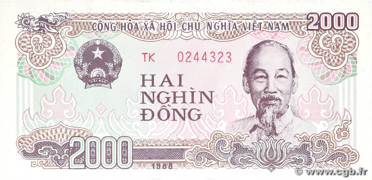 2000 Dong VIETNAM  1988 P.107a FDC