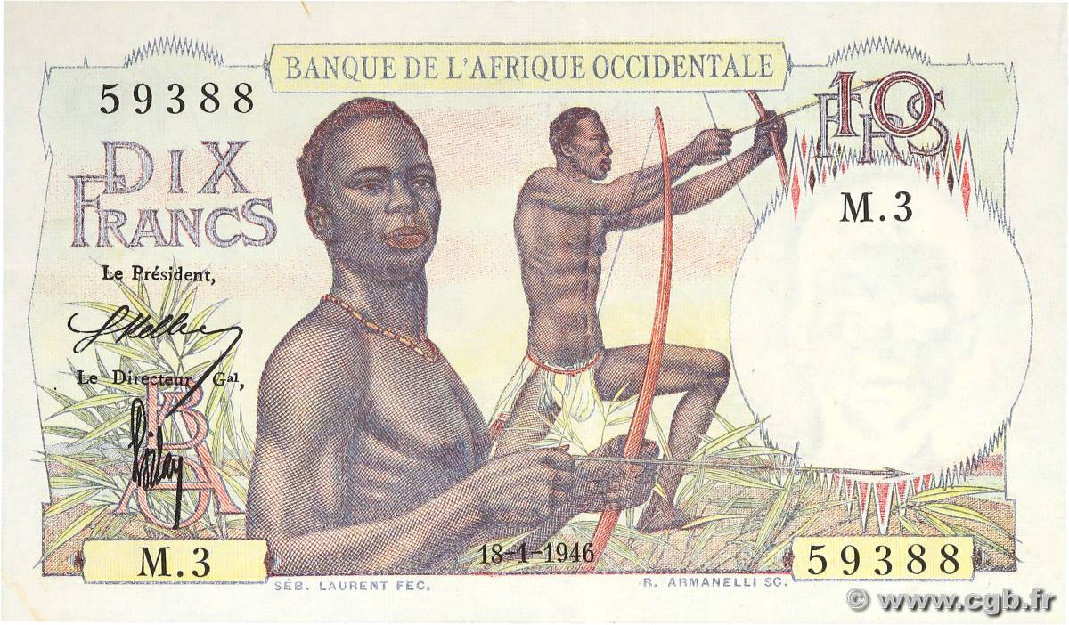 10 Francs FRENCH WEST AFRICA  1946 P.37 fVZ