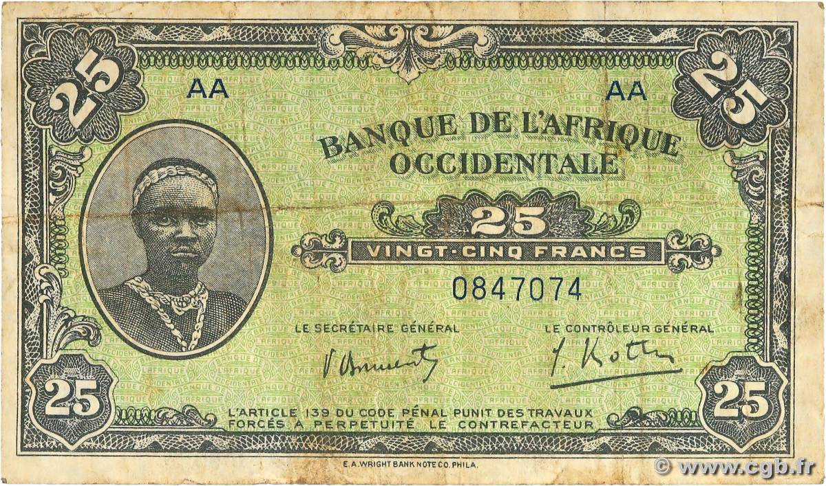 25 Francs FRENCH WEST AFRICA  1942 P.30a RC+