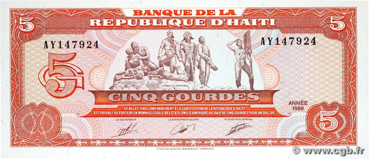 5 Gourdes HAÏTI  1989 P.255a FDC