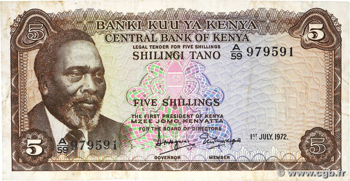 5 Shillings KENYA  1972 P.06c TB