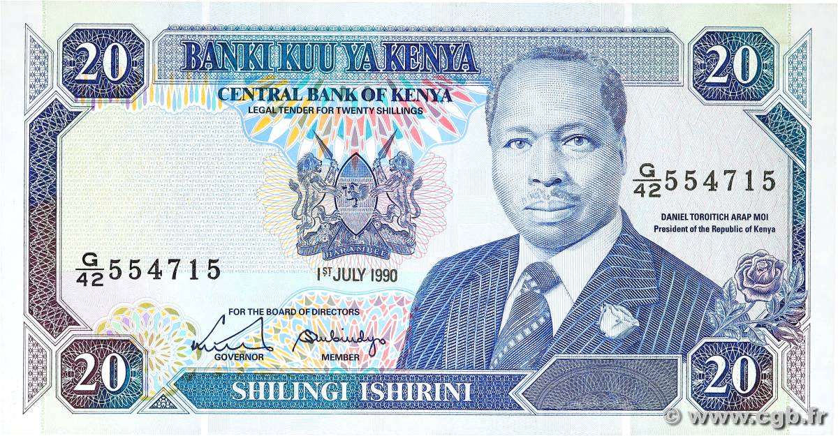 20 Shillings KENYA  1990 P.25c SPL+