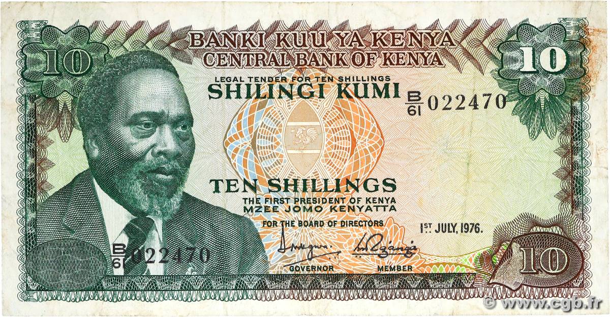 10 Shillings KENYA  1976 P.12b TB