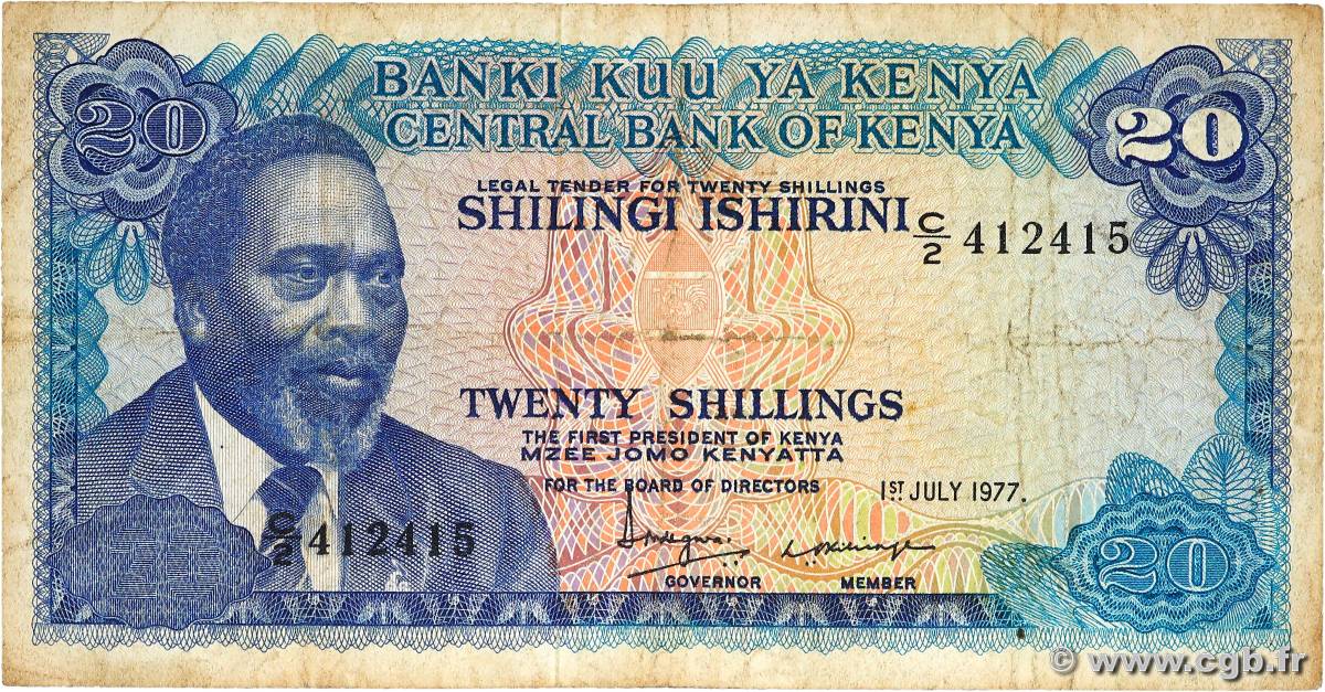 20 Shillings KENYA  1977 P.13d B