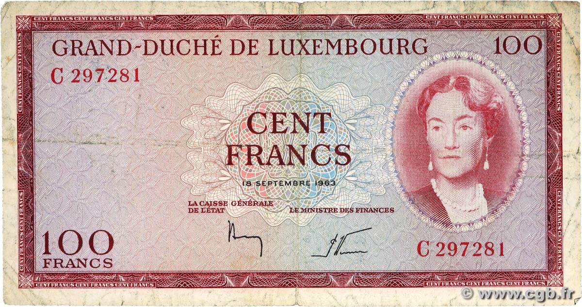 100 Francs LUXEMBURGO  1963 P.52a RC