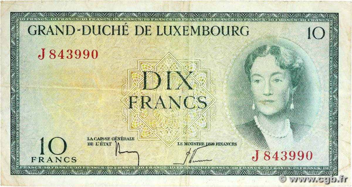10 Francs LUXEMBOURG  1954 P.48a TB