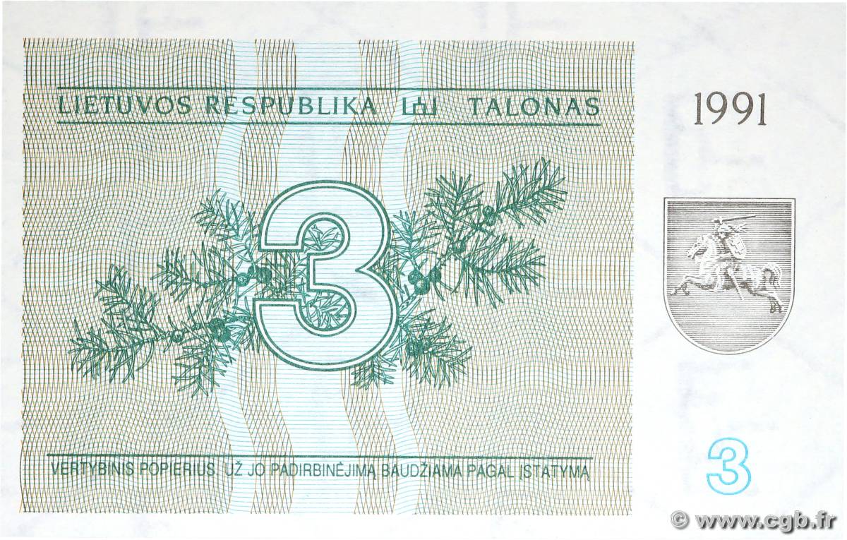 3 Talonas LITHUANIA  1991 P.33b UNC