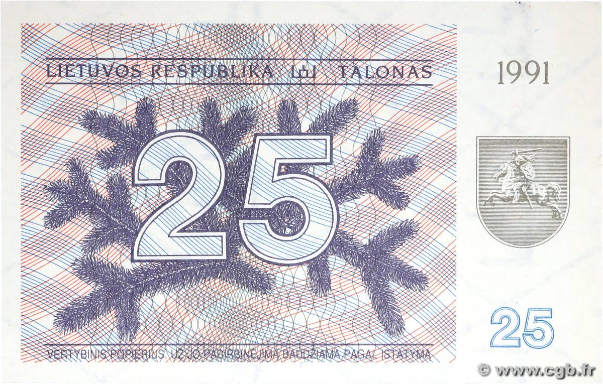 25 Talonas LITUANIE  1991 P.36b SPL