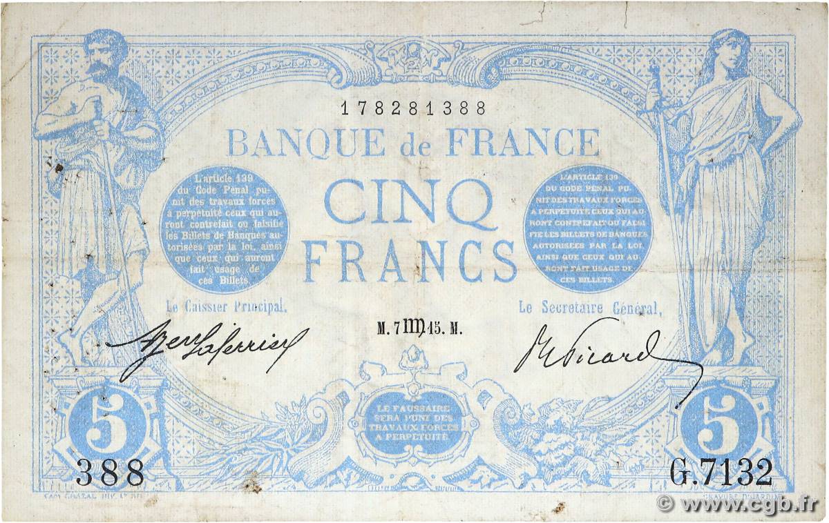 5 Francs BLEU FRANCE  1915 F.02.30 F