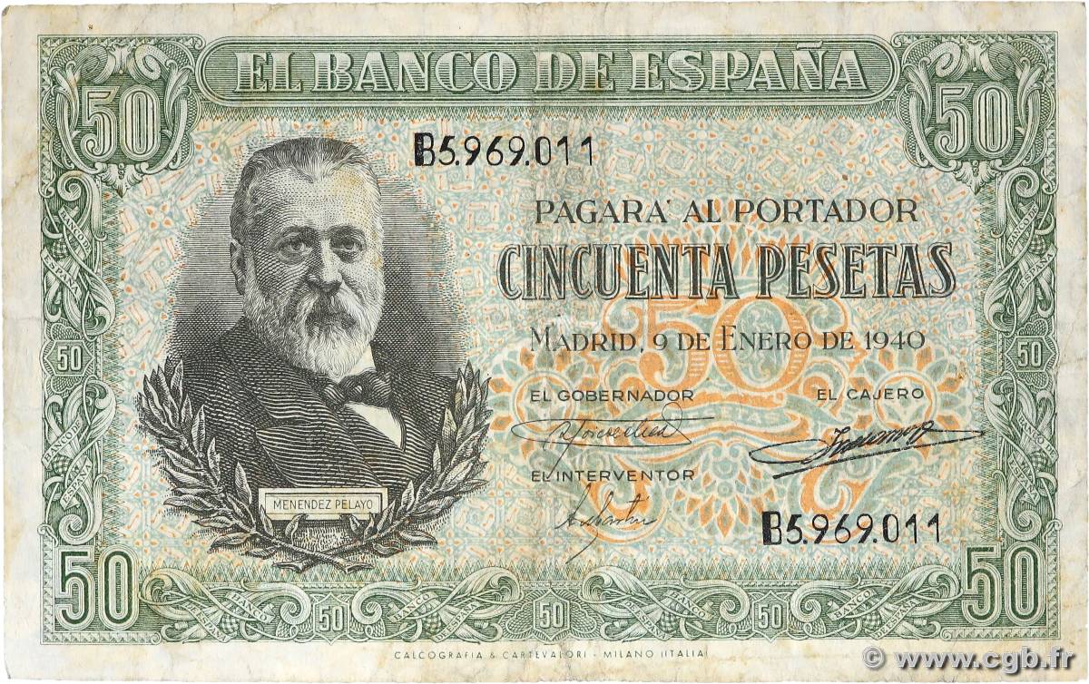 50 Pesetas SPAIN  1940 P.117 F-