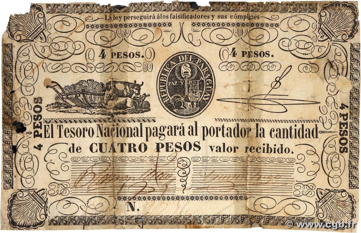 4 Pesos PARAGUAY  1862 P.016 G