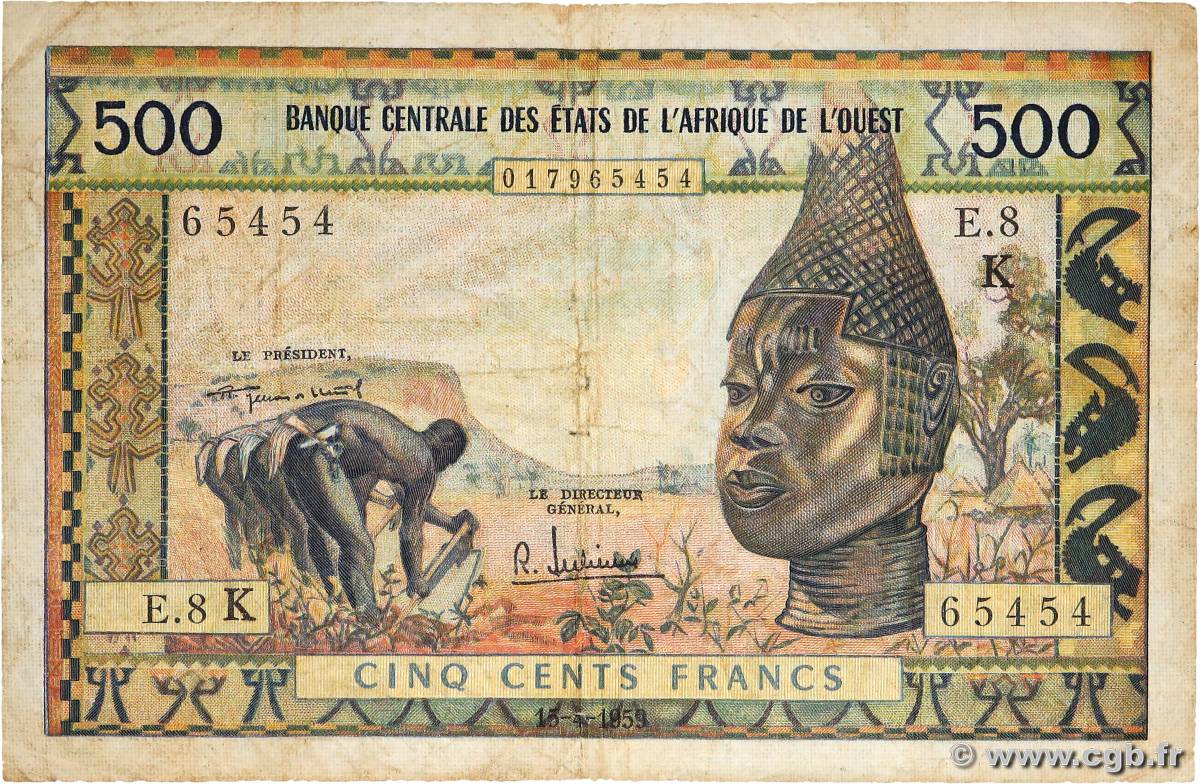 500 Francs WEST AFRICAN STATES  1959 P.702Ka F-