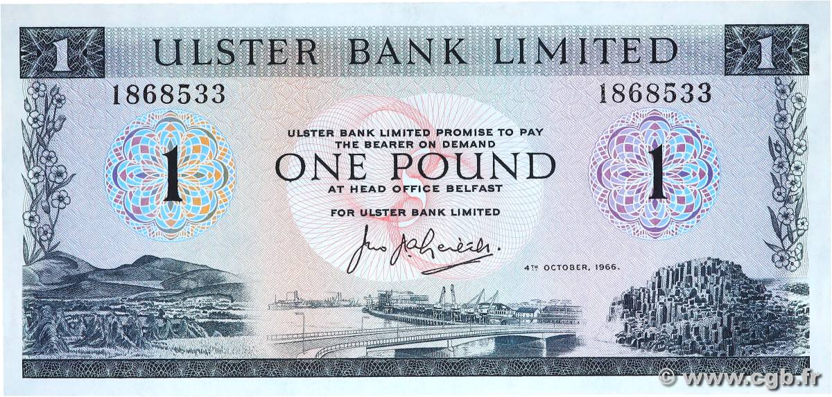 1 Pound NORTHERN IRELAND  1966 P.321 UNC-