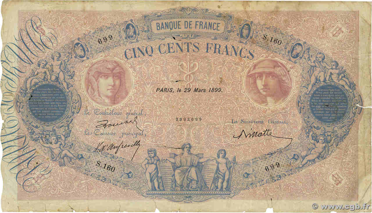 500 Francs BLEU ET ROSE FRANCE  1899 F.30.09 B