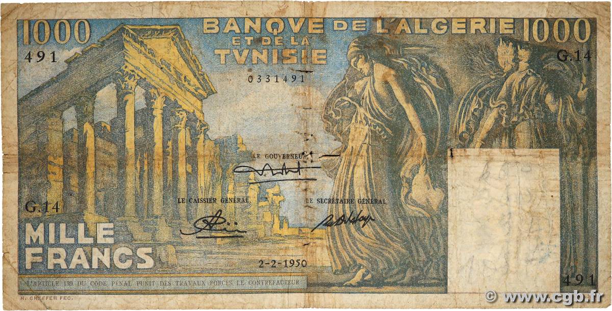 1000 Francs TUNISIA  1950 P.29 B