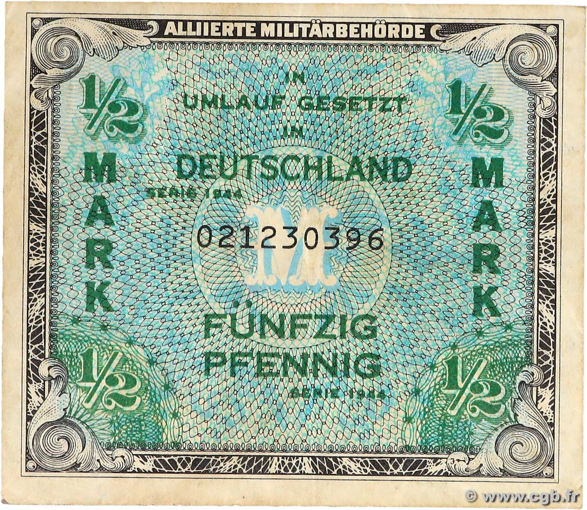 1/2 Mark GERMANY  1944 P.191a VF+