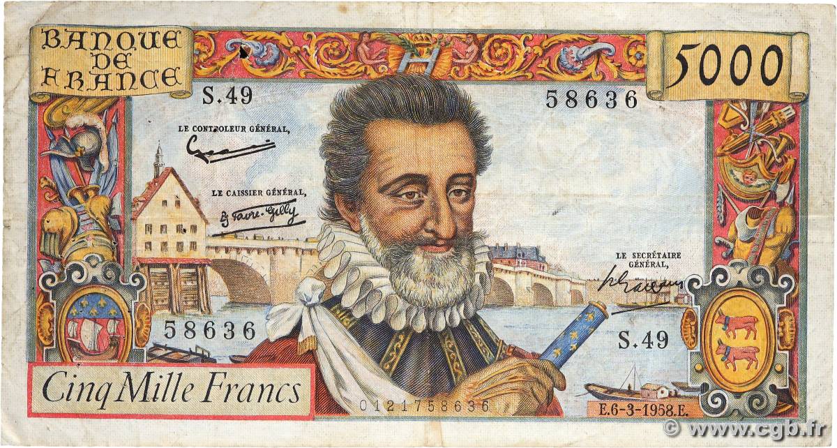 5000 Francs HENRI IV FRANKREICH  1958 F.49.06 fSS