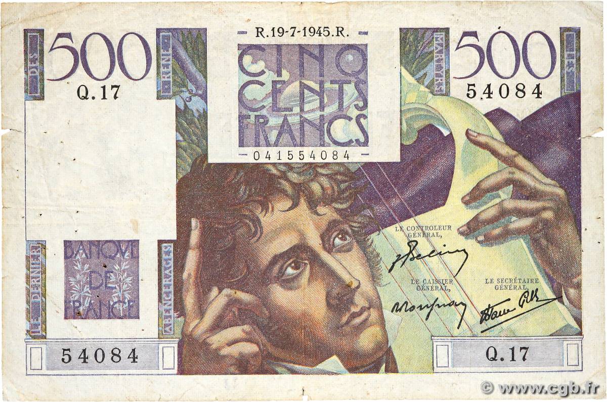 500 Francs CHATEAUBRIAND FRANCE  1945 F.34.01 B+