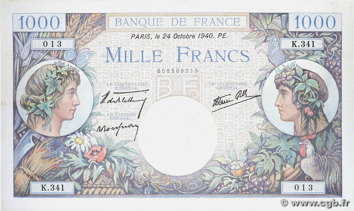 1000 Francs COMMERCE ET INDUSTRIE FRANCE  1940 F.39.01 TTB