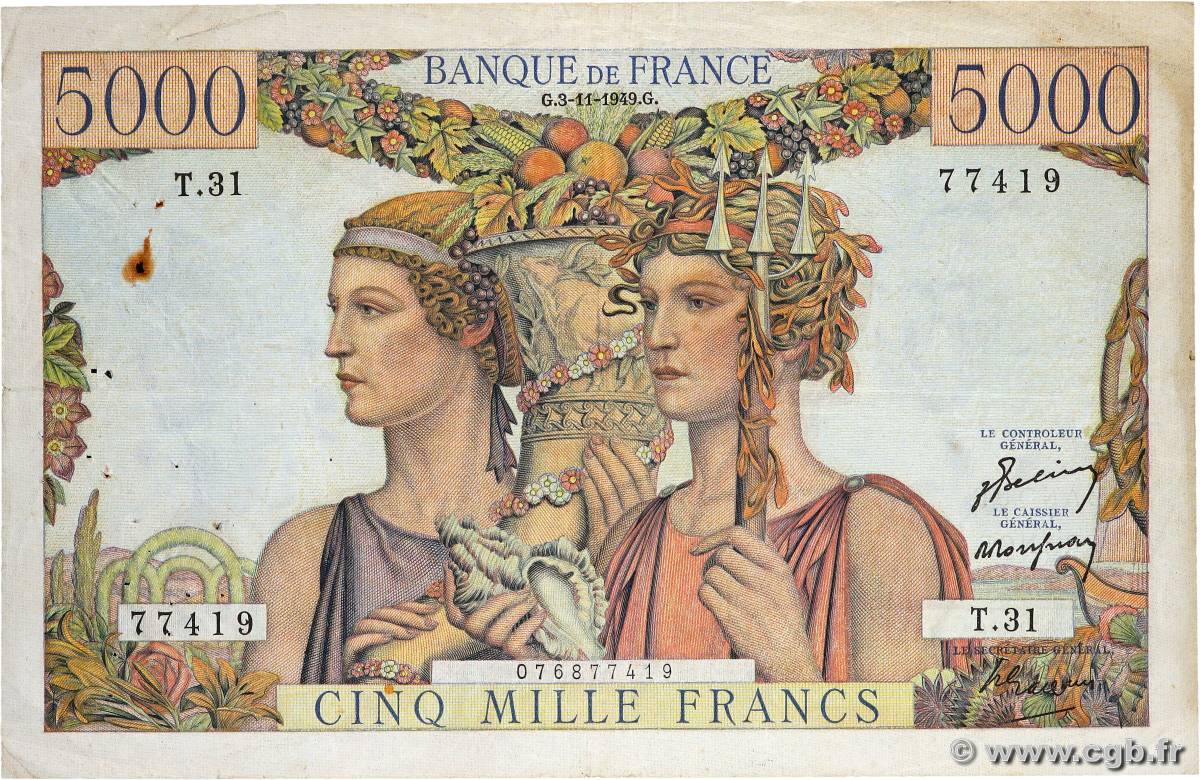 5000 Francs TERRE ET MER FRANCE  1949 F.48.02 F