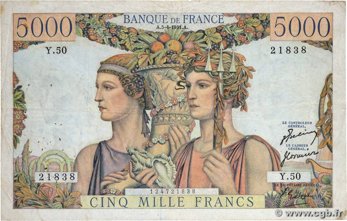 5000 Francs TERRE ET MER FRANCE  1951 F.48.04 TB