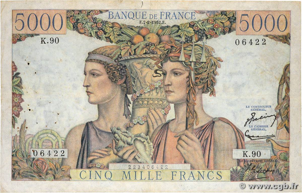 5000 Francs TERRE ET MER FRANCE  1952 F.48.06 F