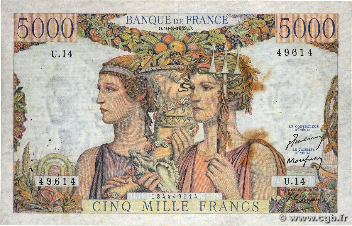 5000 Francs TERRE ET MER FRANCE  1949 F.48.01 TB