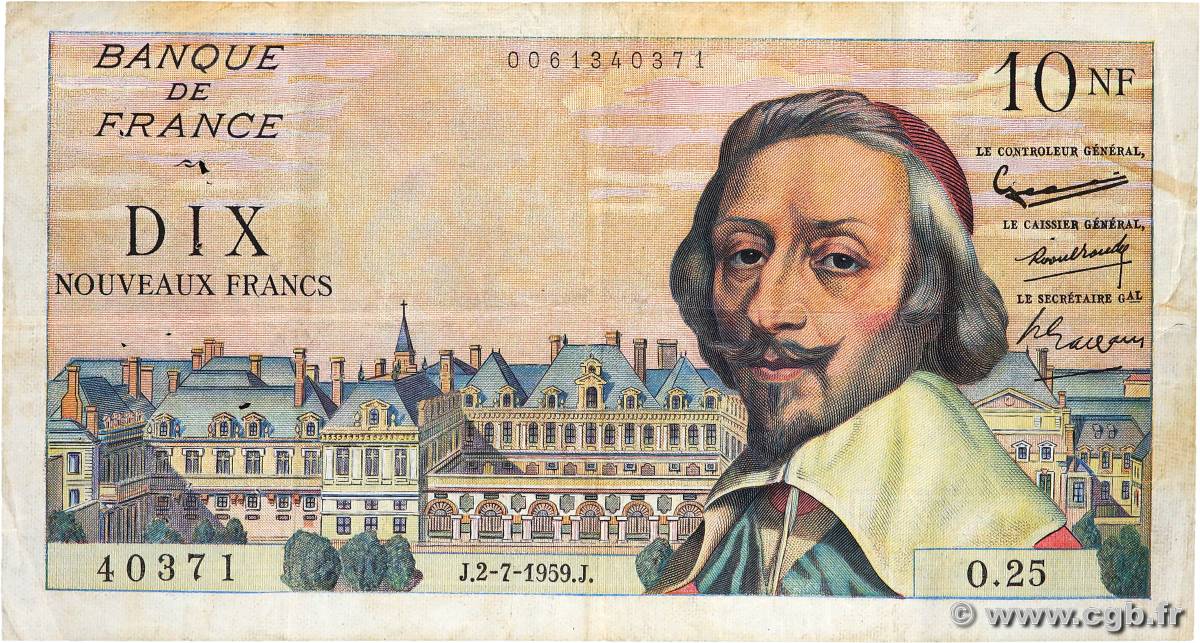 10 Nouveaux Francs RICHELIEU FRANCIA  1959 F.57.02 q.BB